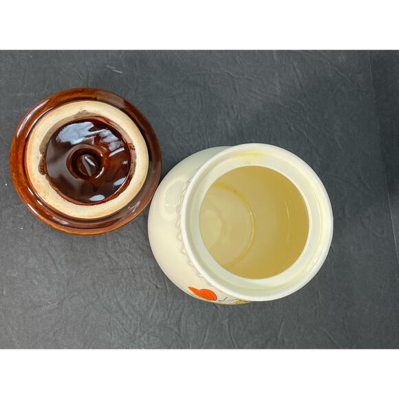 Vintage Sheffield Lidded Jar Sarasota Yellow Orange Floral Daisy Butterfly 70s - Picture 6 of 9